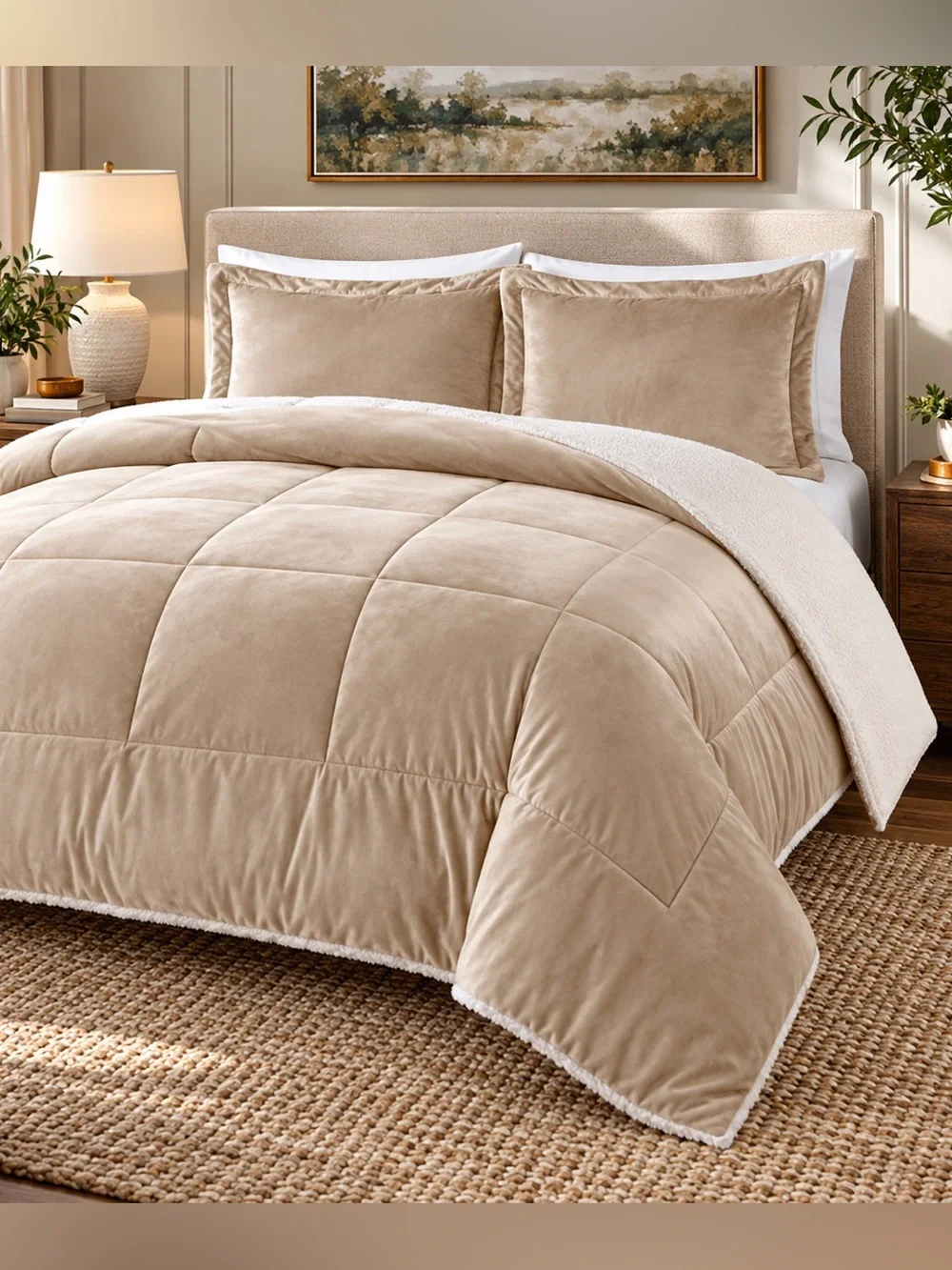 Swift Home King Camel Sherpa Reversible 3PC Comforter Set